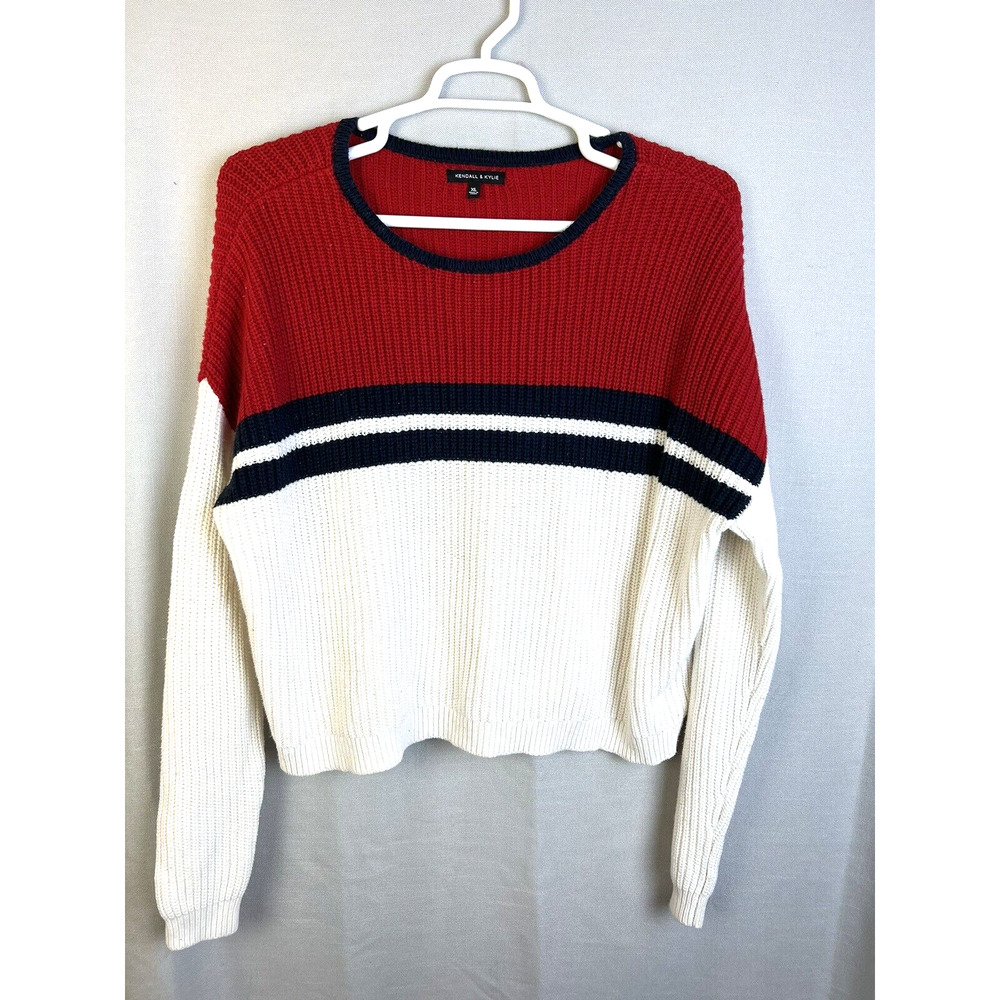 Kendall & Kylie Cropped Sweater Women XL Red Black White Medium Weight Casual